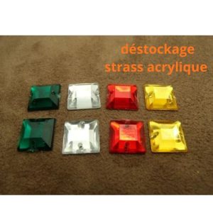Déstockage Strass Carré 12 mm – Rouge, Orange, Vert, Argenté – Lot 10, 20, 50