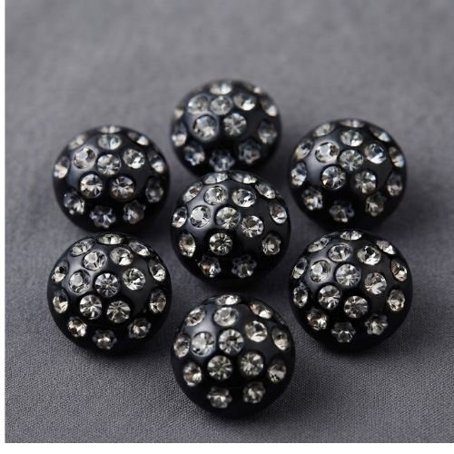 Bouton acrylique noir effet strass argent 18 mm – lot de 6