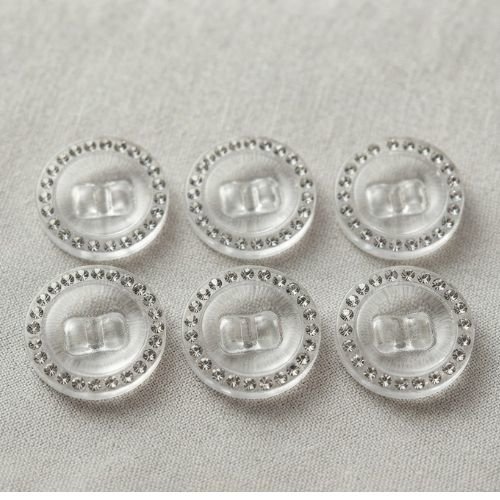 Lot de 6 boutons transparents sertis de strass – 21 mm