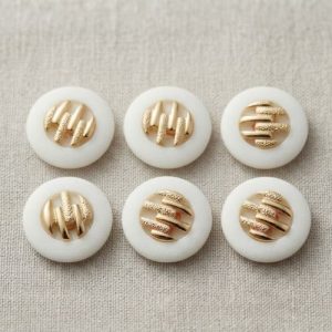 Lot de 6 boutons acryliques blanc et or – 18 mm