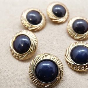 Lot de 6 boutons acryliques noir et doré style vintage – 22 mm