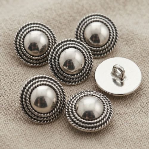 Lot de 6 boutons acryliques argenté vieilli dôme et bordure torsadée – 18 mm