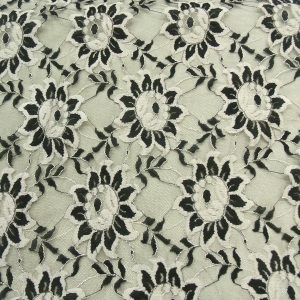 DENTELLE DE CALAIS-140cm- GRIS ET NOIR MOTIF fleurs