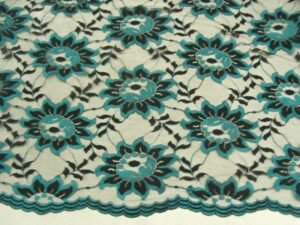 DENTELLE DE CALAIS-140cm - MOTIF FLEURS- VERT ET NOIR
