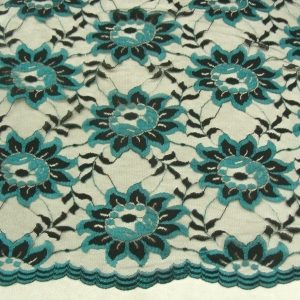 DENTELLE DE CALAIS-140cm - MOTIF FLEURS- VERT ET NOIR