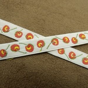 RUBAN FANTAISIE- 1 cm- GALON CHERRY- BLANC- VERT - ROUGE