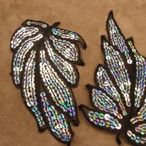 FEUILLE NOIR & ARGENT-15 cm / 8 cm- avec sequin argent