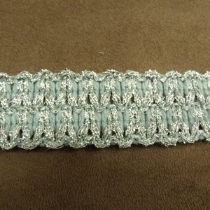RUBAN FANTAISIE- 3 cm- BLEU GARNIT LUREX ARGENT