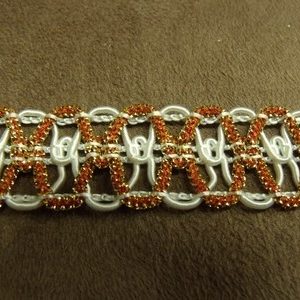 RUBAN FANTAISIE- 3 cm- ORANGE SUR FOND BLANC - LUREX OR