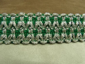 RUBAN FANTAISIE- 3 cm- VERT GARNIT ARGENT
