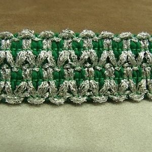 RUBAN FANTAISIE- 3 cm- VERT GARNIT ARGENT
