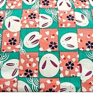 tissu coton imprimé lapin rose et vert