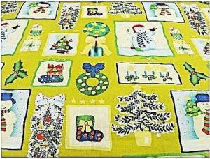 tissu coton imprimé NOEL jaune & vert