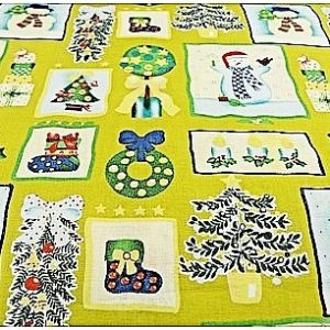 tissu coton imprimé NOEL jaune & vert
