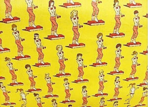 tissu coton imprimé FILLETTE SPORTIVE jaune et rouge
