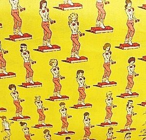 tissu coton imprimé FILLETTE SPORTIVE jaune et rouge