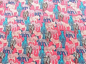 tissu coton imprimé -ZÈBRE bleu et fuschia