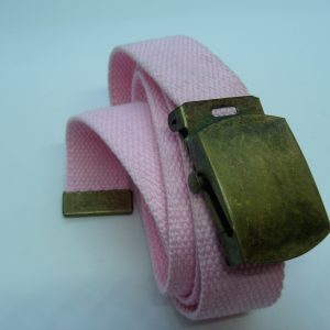 ceinture polyprofene rose sur boucle en metal bronze