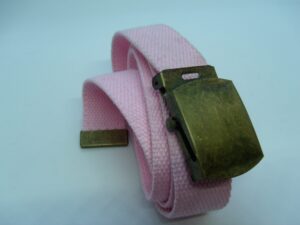 ceinture polyprofene rose sur boucle en metal bronze