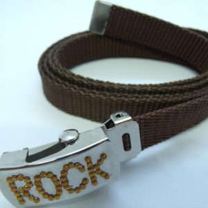 ceinture polyprofene marron sur boucle en metal argent sur strass marron