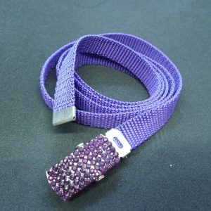 ceinture polyprofene violet sur boucle en metal argent avec strass violet