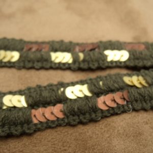 ruban fantaisie vert avec sequin marron et or 2 cm