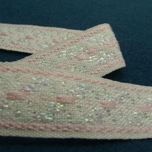 ruban fantaisie blanc garnit rose lurex