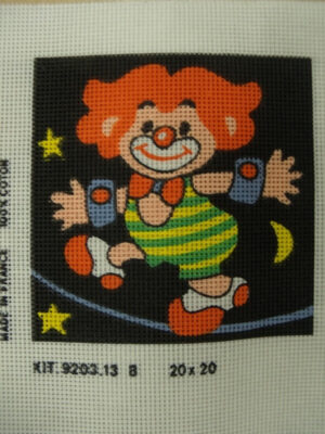 canevas motif CLOWN ETOILE JAUNE 20x20 cm