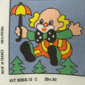 canevas motif CLOWN PARAPLUIE 20x20 cm