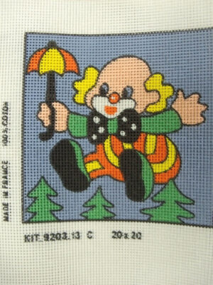 canevas motif CLOWN PARAPLUIE 20x20 cm