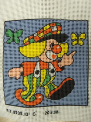 canevas motif CLOWN PAPILLON 20x20 cm