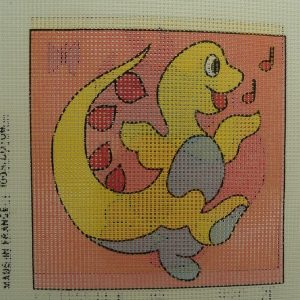 CANEVAS MOTIF DINOSAURE NOTE DE MUSIQUE 20x20 cm