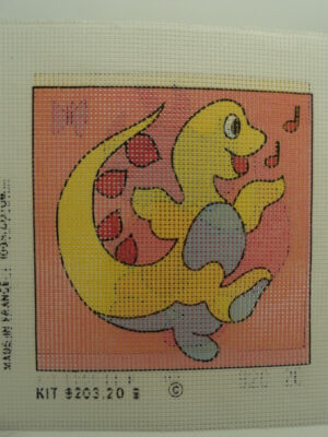 CANEVAS MOTIF DINOSAURE NOTE DE MUSIQUE 20x20 cm