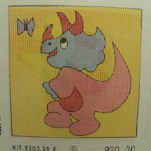 CANEVAS MOTIF DINOSAURE PAPILLON BLEU 20x20 cm
