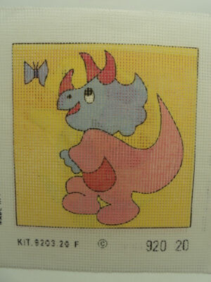 CANEVAS MOTIF DINOSAURE PAPILLON BLEU 20x20 cm