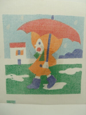 CANEVAS MOTIF FILLETTE PARAPLUIE 20x20 cm
