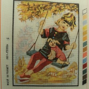 canevas motif ROMANCE FILLETTE BALANÇOIRE 20x 25 cm