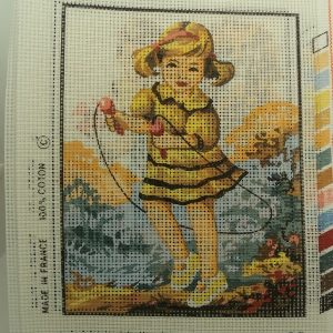 canevas motif ROMANCE FILLETTE CORDE A SAUTER 20x25 cm
