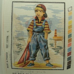 canevas motif ROMANCE PERSONNAGE AVEC VOILIER 20x25 cm