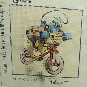 CANEVAS MOTIF schtroumpf en vélo