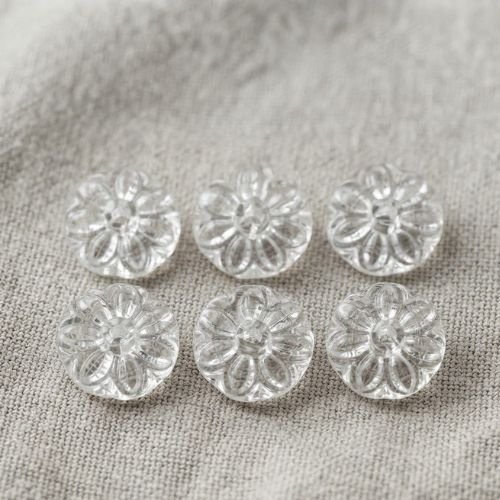 Lot de 6 boutons acryliques transparents motif floral – 16 mm