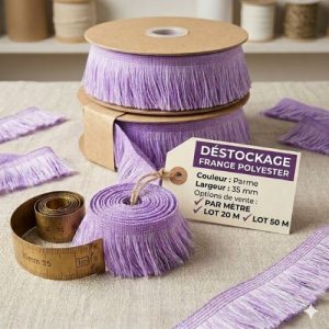 Déstockage : Galon à Franges en Polyester Parme – 35 mm