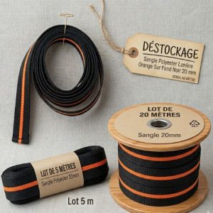 Sangle Polyester Lanière Orange Sur Fond Noir 20 mm