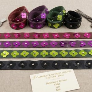 Ruban Simili Cuir /Skai En Sequin Avec Fleurs 25 mm