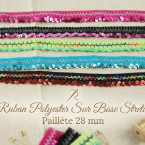 Ruban Polyester Sur Base Stretch Paillète 28 mm