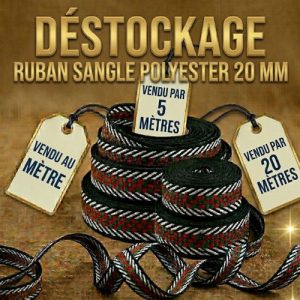 Déstockage sangle polyester 20 mm – Noir, Rouge, Vert – au mètre ou lot