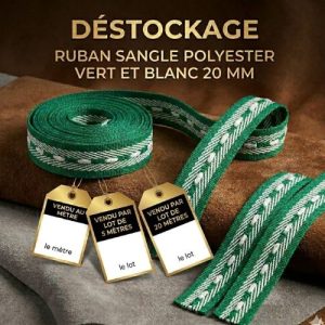 Déstockage Ruban Sangle Polyester Vert et Blanc 20 mm – Au mètre, lot 5 m ou 20 m