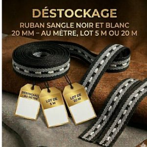 Déstockage Ruban Sangle Noir et Blanc 20 mm – Au mètre, lot 5 m ou 20 m