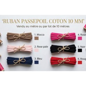 DÉSTOCKAGE : Ruban Passepoil Coton – 10 mm – Coloris Élégants – Vendu au mètre ou par lot de 10 m