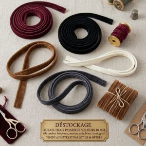 DÉSTOCKAGE : Ruban / Biais Passepoil Velours – 10 mm – Coloris Raffinés – Vendu au mètre ou par lot de 10 m